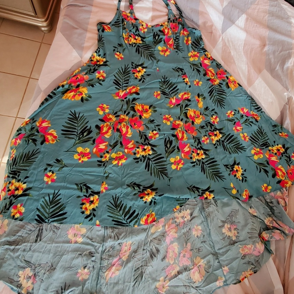 Sea Green Floral Challis Hi-Lo Maxi Dress